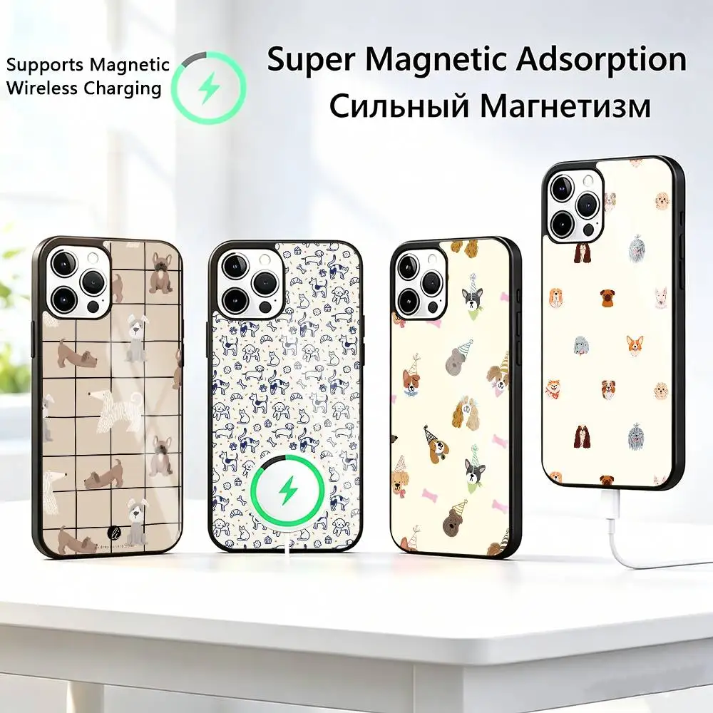 

Cute Minimalist-t Full Puppies Phone Case For iPhone17,16,15,14,13,12,11 Plus,Pro Supports Magnetic Wireless Charging