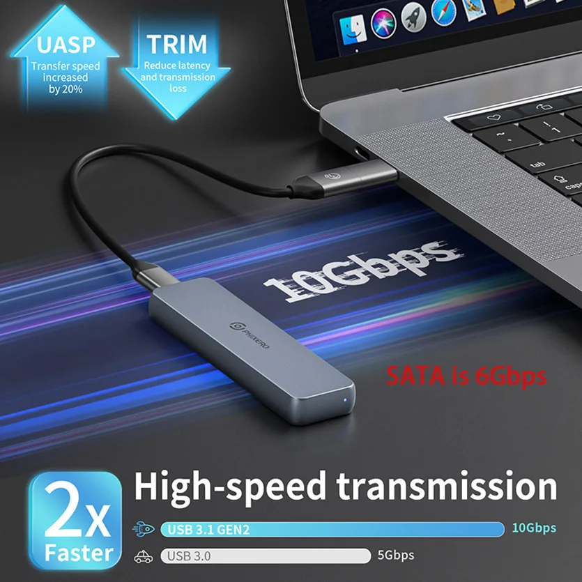 PHIXERO M2 NVME SSD 2230 zewnętrzny HD obudowa SATA 3.0 HD obudowa typu-C 10Gb 2242 2260 2280 B M klucz miejsce na dysku twardy