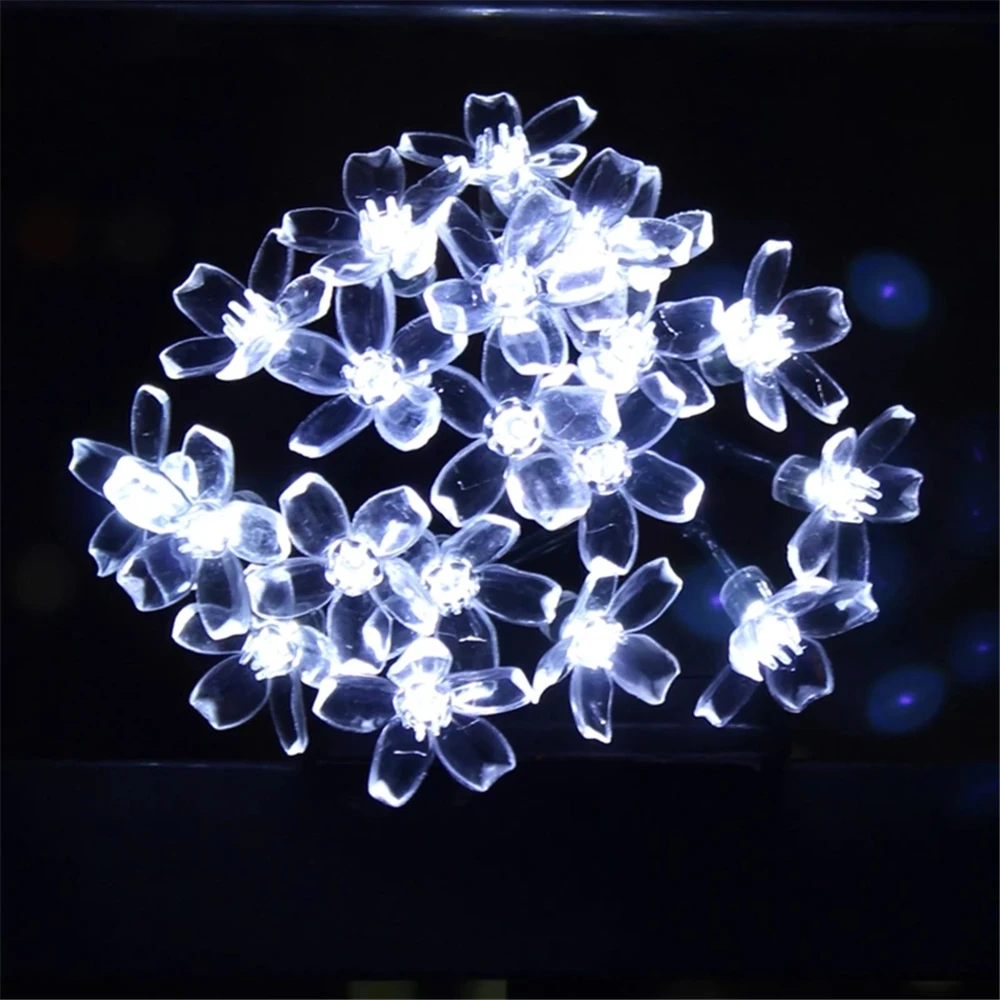 Cherry Blossom Flower Garland Lamp USB Operated LED String Fairy Lights Crystal Flowers Indoor Wedding Christmas Decors