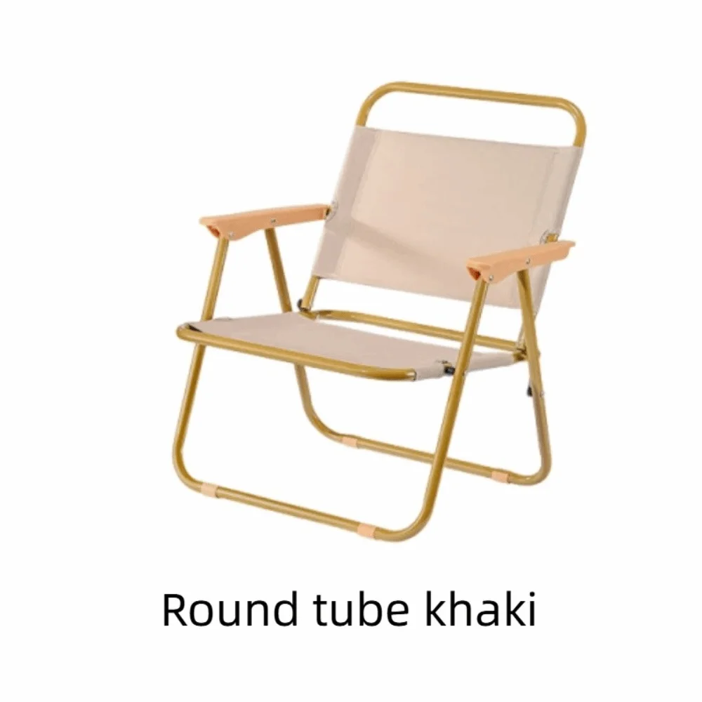 

Wood Grain Camping Folding Chair Comfortable Armrest Carbon Steel Picnic Fishing Chair Durable Sturdy Kermit Chair