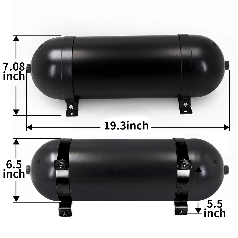 

6.5inch Black Air tank Aluminum Seamless Air Tank (3/4/5 Gallon) Pneumatic Air Suspension System Part
