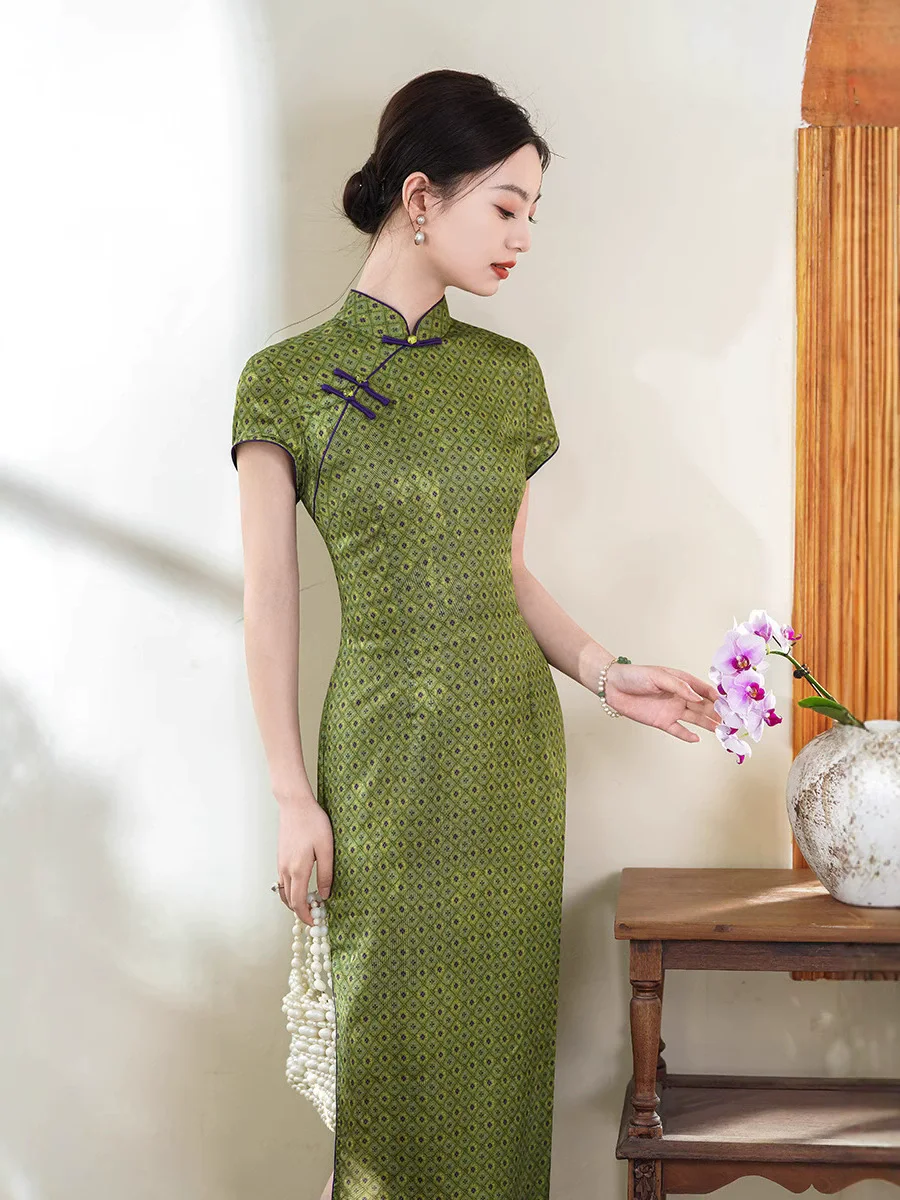 

Платье в китайском стиле, традиционное платье Cheongsam с воротником-стойкой, женское летнее новое платье, большой размер 4XL, Qipao, элегантное улучшенное платье с разрезом