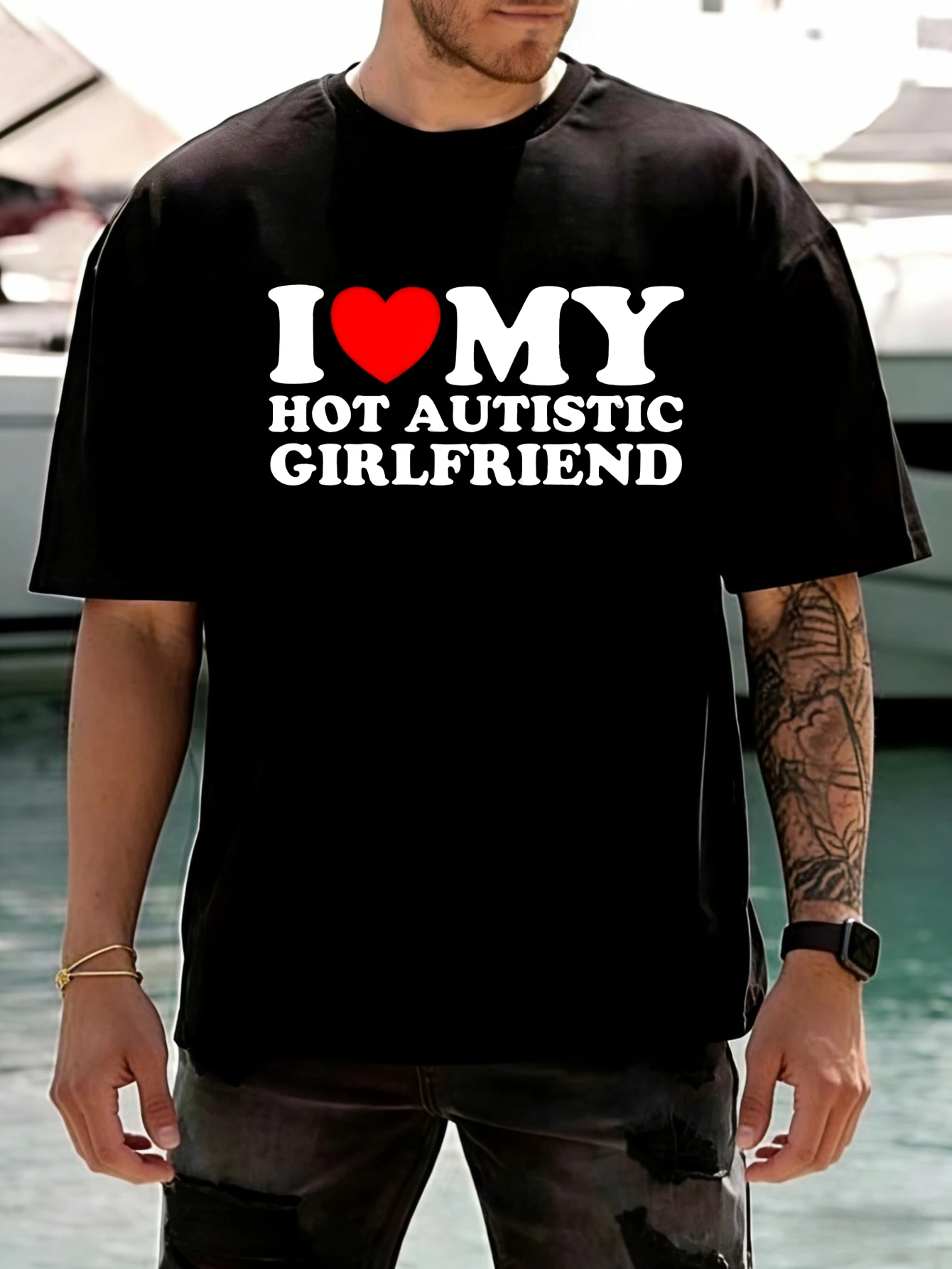 

Mens T Shirts Funny Printed I Love My Hot Autistic Girlfriend Cotton Crew Neck Short Sleeve Summer Casual T Shirt for Men