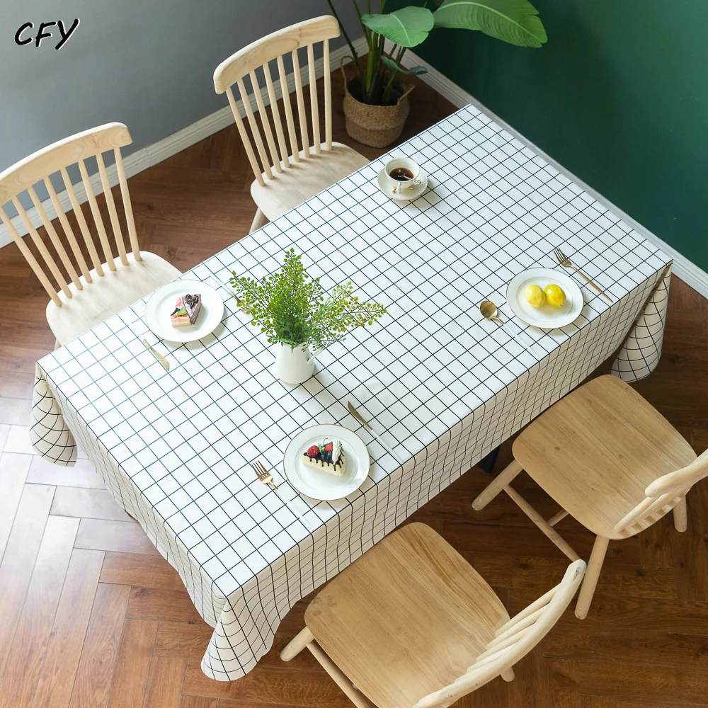 

Black White Plaid PVC Water Proofoil Resistant and Scald Resistant Rectangular Tablecloth Photo Background Cloth