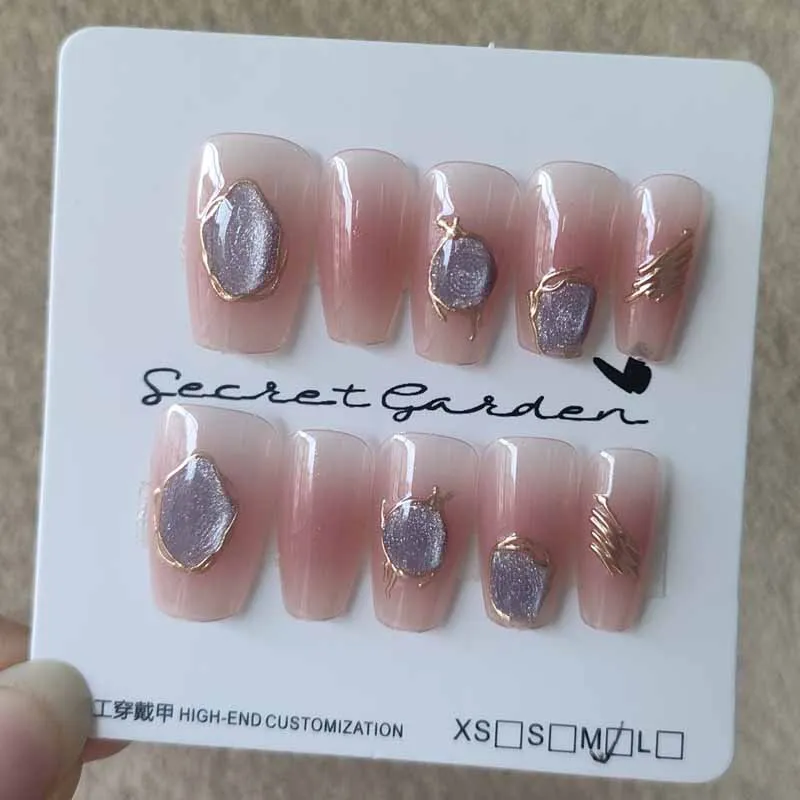 10-teiliger halb handgefertigter, hochwertiger magischer Spiegel für Damen zum Aufdrücken der Nägel, frische und niedliche Nagelkunst, DIY im japanischen antiken Stil