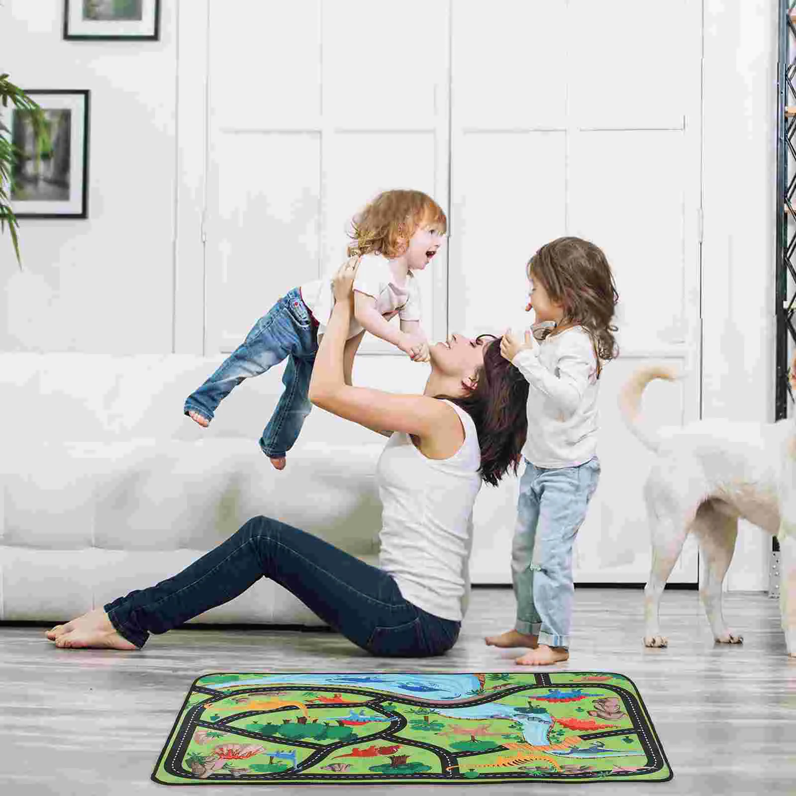 Children's Play Mat Kids Road Rug Boys Rugs Dinosaurs Baby Toys Coffee Table Foldable Toddler Track Polyester for Room Carpet