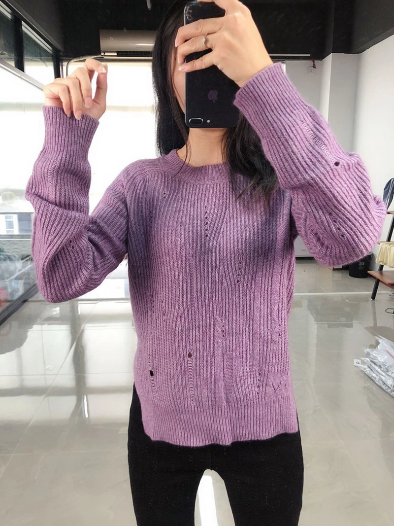 

Свитер женский осенне-зимний высококачественный удобный и элегантный светло-фиолетовый кашемировый вязаный свитер