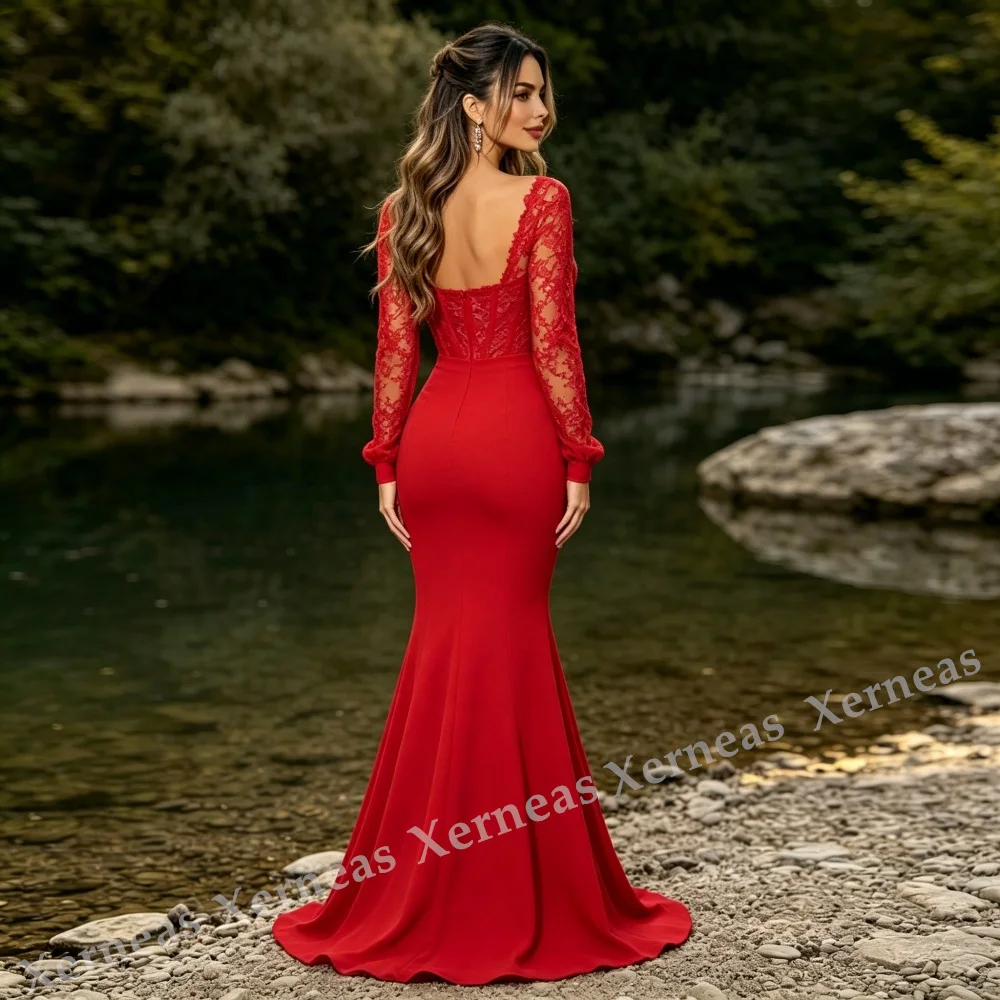 Customized Elegant Long Sleeves Evening Gowns Lace Mermaid Long Dresses Formal Elegant Party Dresses for Wedding High Quality