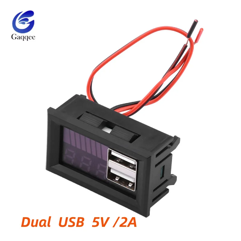 Dual USB 5V 2A Digital Voltmeter Voltage Meter 11.1V-12.6V 3S Lithium Battery/12V Acid Battery Capacity Indicator Power Tester