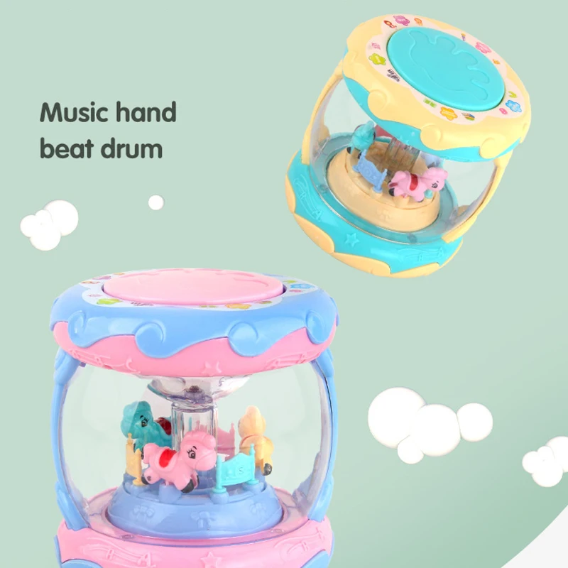 Leuke Baby Educatieve Carrousel Pat Drums Multi-Functionele Stereo Hand Klap Drum Speelgoed Met Muziek En Sterlicht Projectie Kids Speelgoed