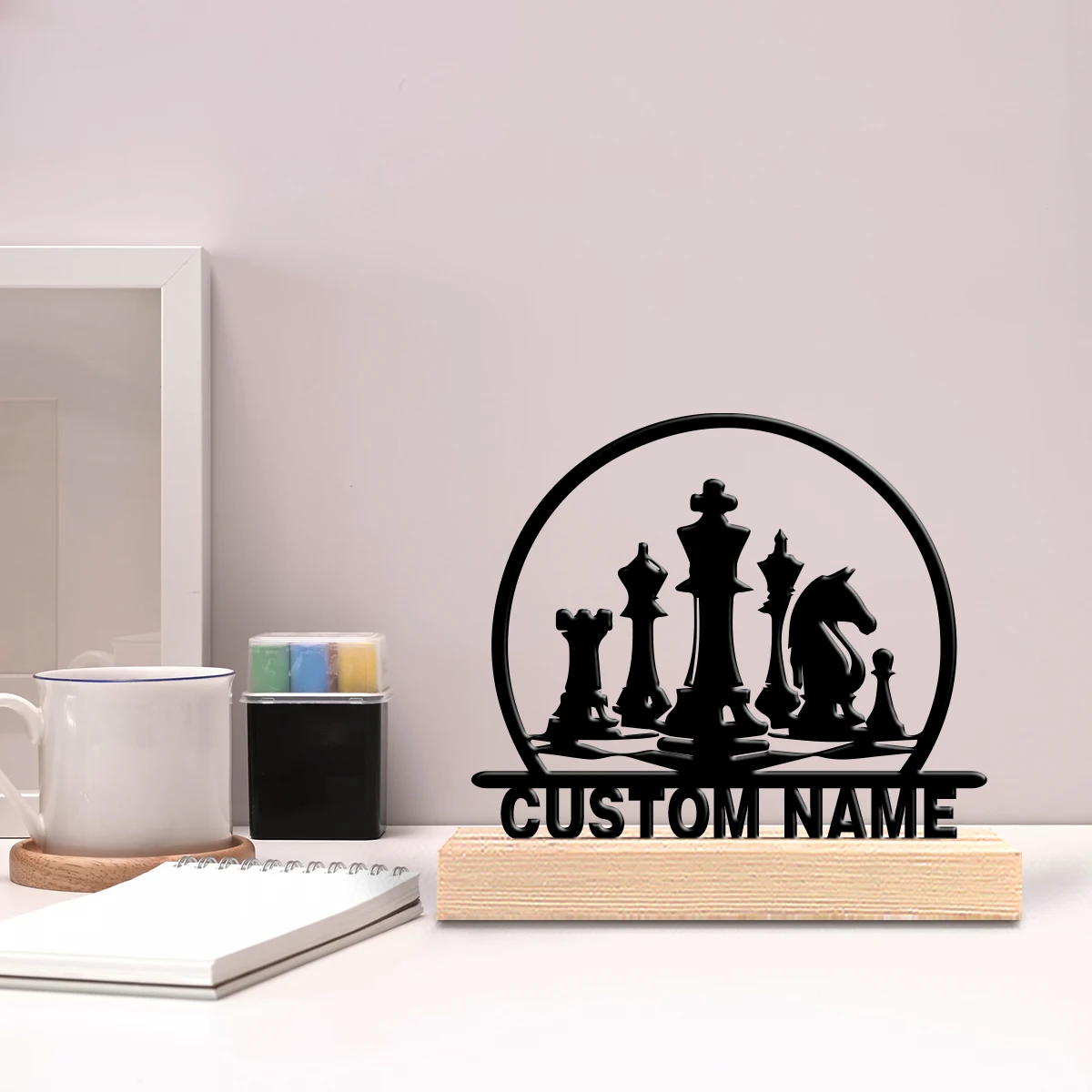 Customized Blessing Meaning Pterosaur Abstract wrought iron wooden base desktop artwork Wooden base bar decoration with kitchen