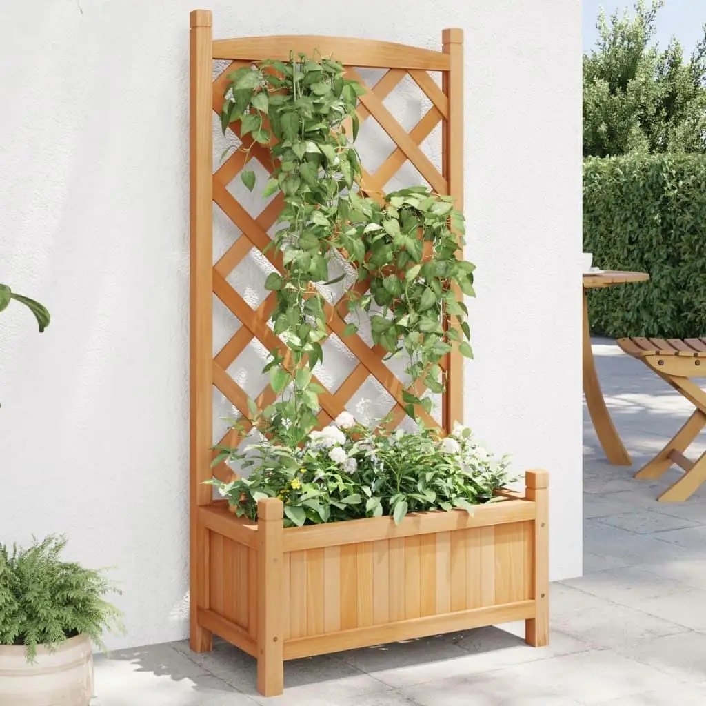 Brown Solid Wood Fir Planter with Trellis for Garden and Patio Decor