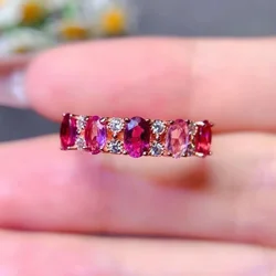 Genuine Pink Tourmaline Ring 3mm*5mm Total 1.5ct Natural Tourmaline 925 Silver Ring with 3 Lays 18K Gold Plating Keep Shining