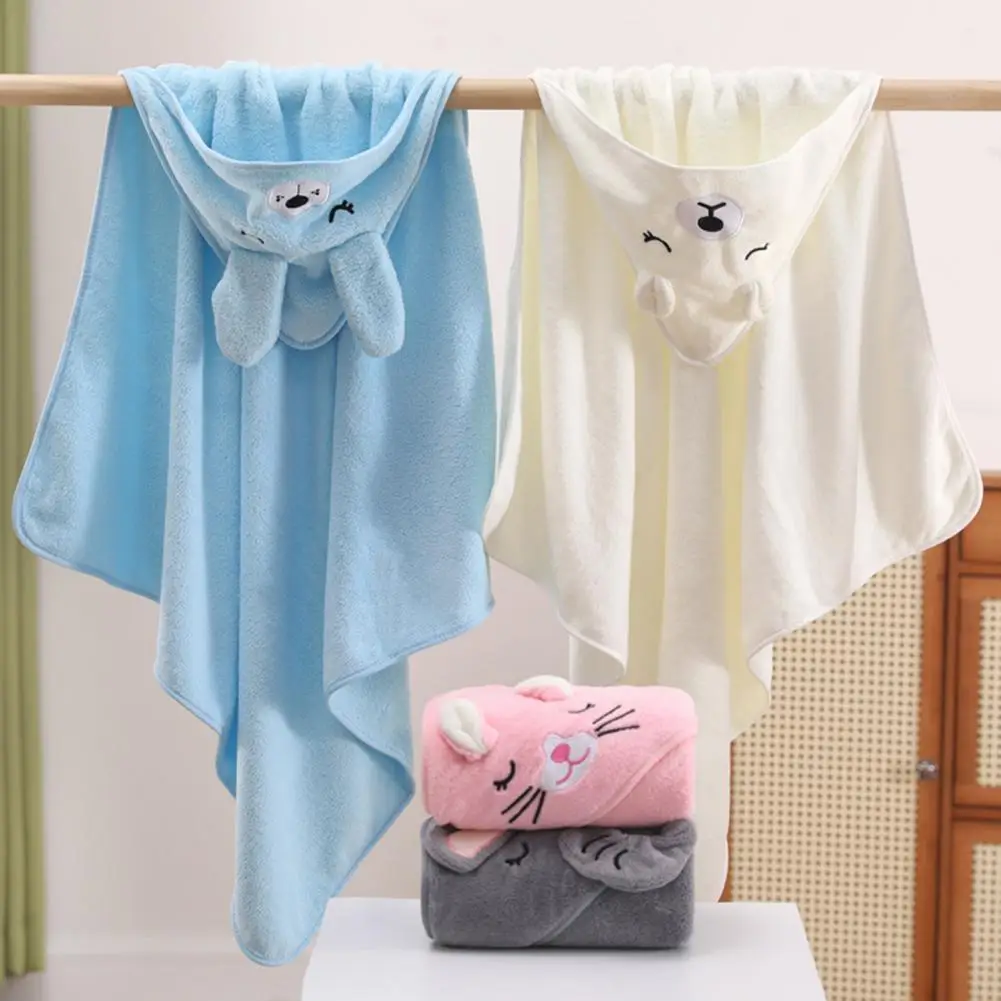 Soft Coral Fleece Baby Towel Hooded Baby Bath Towel Coral Fleece Quick Absorbent Fabric Cartoon Design for Newborn Toddler Boys