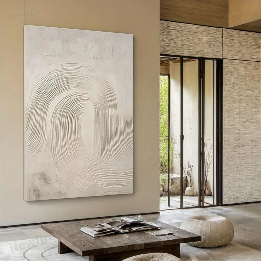 

Wabi Sabi Beige Handmade Painting Texture Wall Large Art Wall Decoration Organic Shape Minimalist Home Decoration