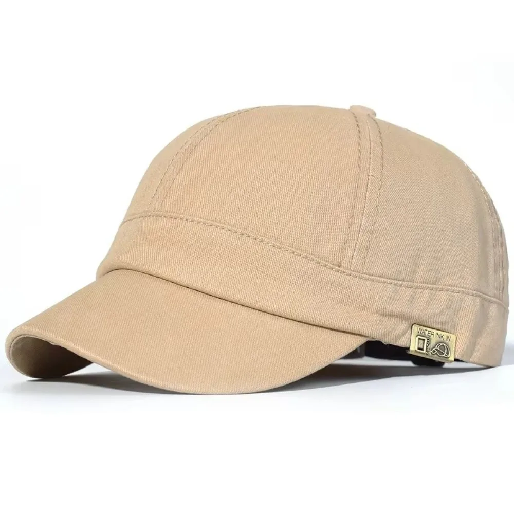 Outdoor Cotton Short Brim Baseball Cap Adjustable Breathable Dad Hat Short Visor Trucker Style Low Profile Cap Four Seasons