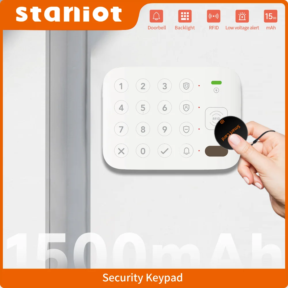 Staniot Wireless Alarm Security Keypad Built-in 1500mAh Battery Anti-dismantling Alarm RFID Tag for Home Security Alarm System