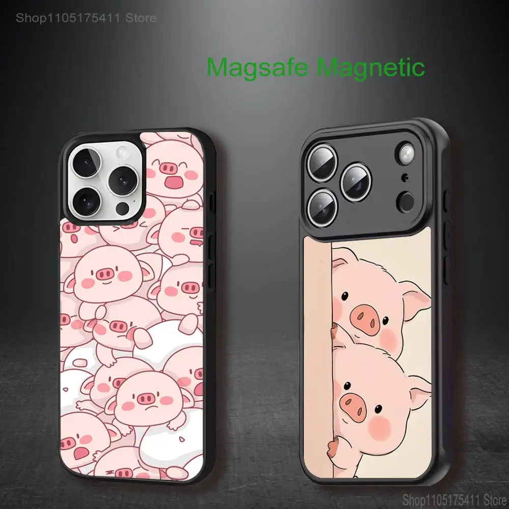 

Cute Pink P-Pig Cartoon Phone Case For iPhone 17,16,15,14,13,12,11,Pro,Max,Plus,Mini,SE4,E Magnetic Magsafe Wireless Charging