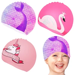 Cute Girl Swimming Cap For Children Kids Waterproof Elastic Silicone Swim Pool Cap Bathing Caps gorro natacion Diving Hat Kids