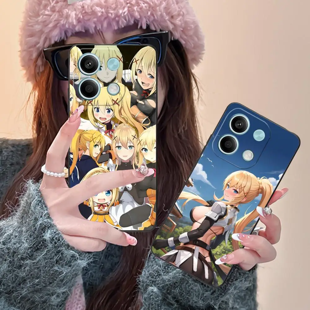 Konosuba الظلام قضية الهاتف المحمول ل Xiaomi Redmi ملاحظة 14 13 12 11 A5 3 2 1 برو زائد 4G 5G اللون واقية غطاء فاخر