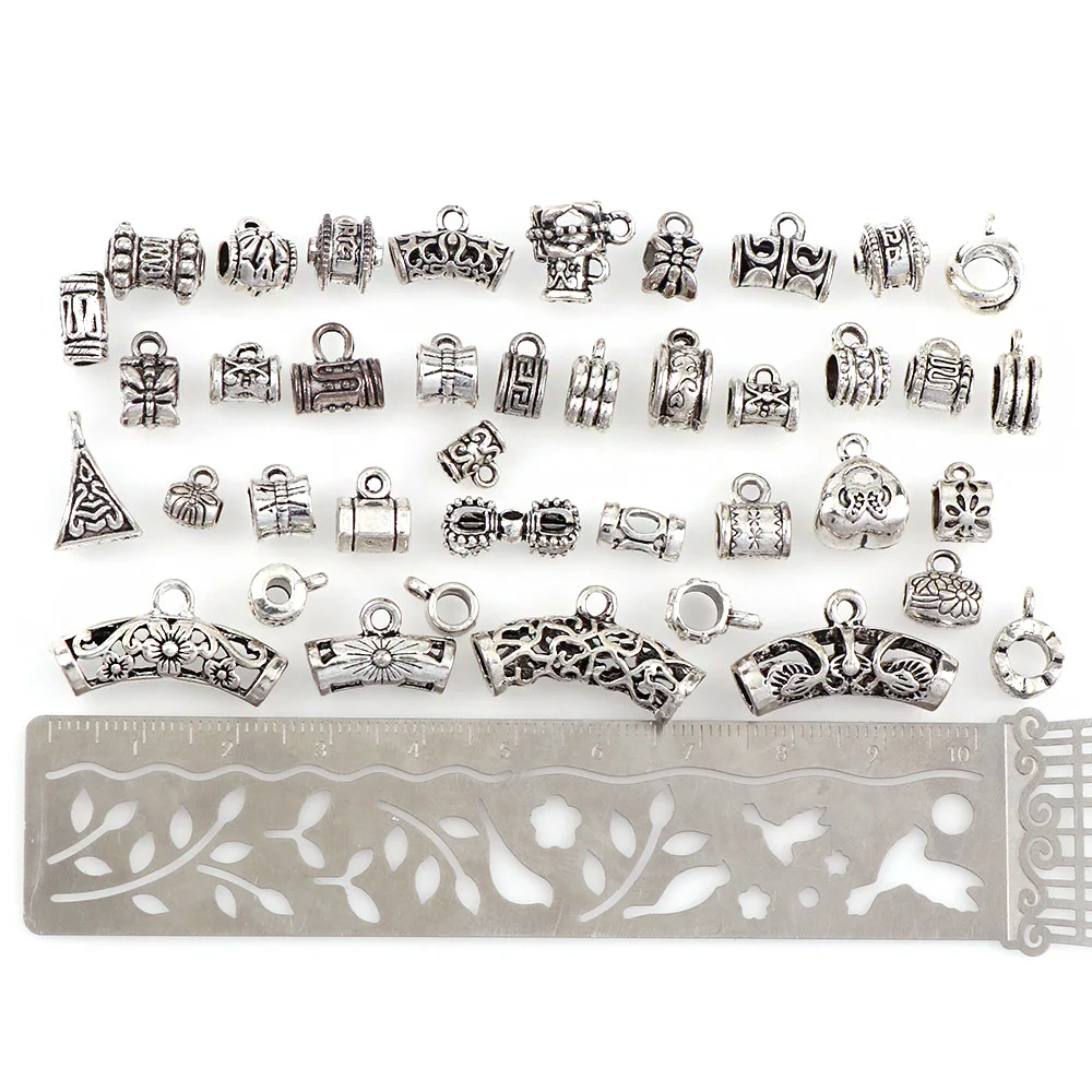 "100 قطعة من موصلات الذهب والفضة القديمة المختلطة ثلاثية الاتجاهات لصنع المجوهرات بنفسك، ومشابك قلادة، وقلادة وسوار مصنوعة يدويًا