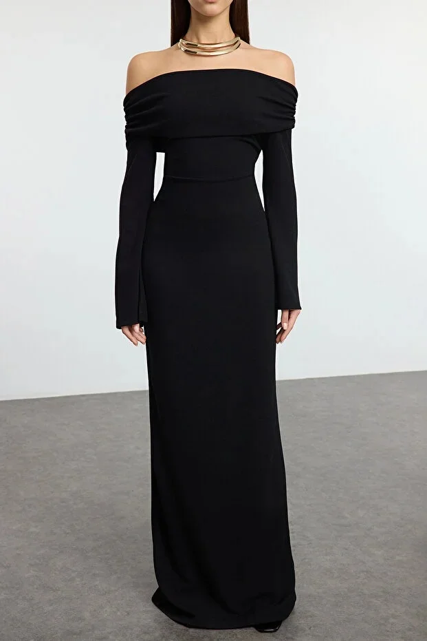 تخصيص بسيط جيرسي الطية مستقيم قارب الرقبة فساتين طويلة مخصصة فساتين المناسبات أزياء رائعة الأحجام المتاحة عارضة