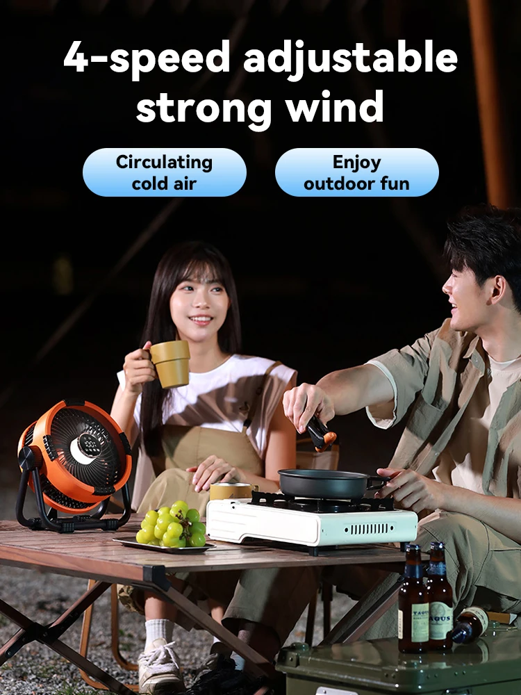 20000mAh Camping Fan Rechargeable Battery Portable Outdoor Fan Wireless Tent Ceiling Fan Air Circulators with Hook and LED Light