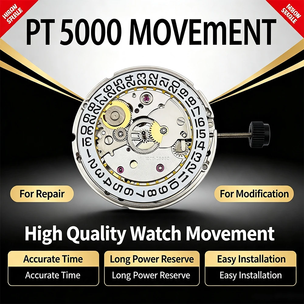 PT5000 Automatisches Mechanisches Uhrwerk 42 Stunden Gangreserve Hohe Schwingfrequenz 28800vph Uhrwerk Mod Reparaturzubehör