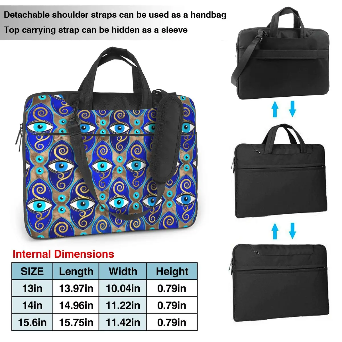 Handbag Laptop Bag Evil Eye Charm Notebook Pouch Abstract Print Protective 13 14 15 Computer Pouch For Macbook Air Pro Asus