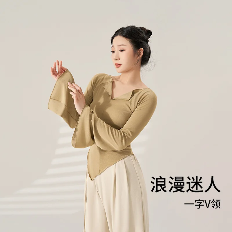 

Dance Suit Adult Female Elegant Practice Body Rhyme Classical Dance Suit Trumpet Sleeve Modern Chinese Dance Dancing Adult Top