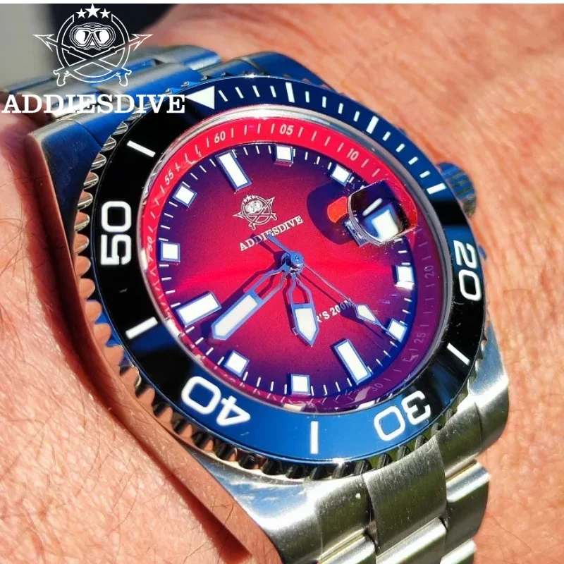 ADDIESDIVE 41mm Watch For Man Fashion Ceramic Sunstreaker Bezel Quartz Watches Luminous 200m Waterproof Stainless Watch AD2089