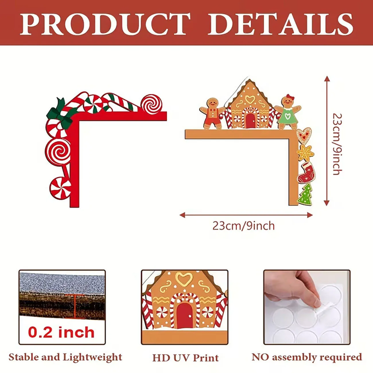 2Pcs Christmas Door Frame Decor Gingerbread Man House Candy Cane Door Corner Ornament for Xmas Home Decoration