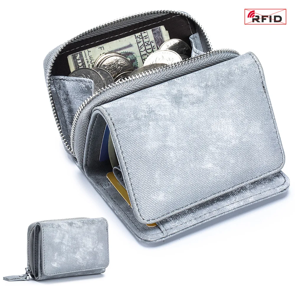 

RFID Mini Solid Color Short Clutch Wallet Multifunction Leather Women's Coin Purse Trendy Credit Card Holder Wallet for Women