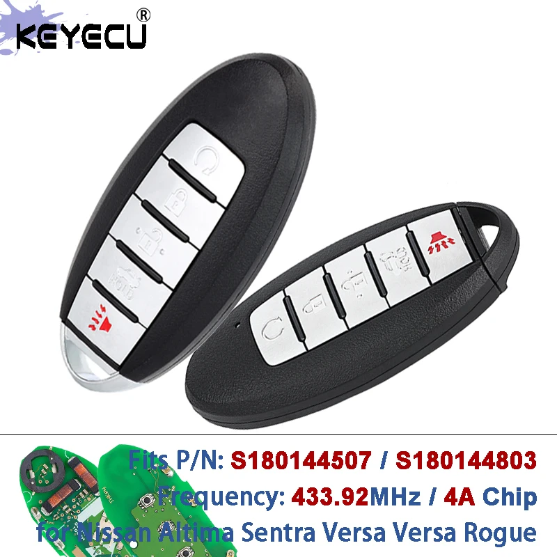 KEYECU KR5TXN4 S180144507 S180144803 433.92MHz 4A Chip Smart Remote Key Fob for Nissan Altima Sentra Versa Versa Rogue 2019-2024
