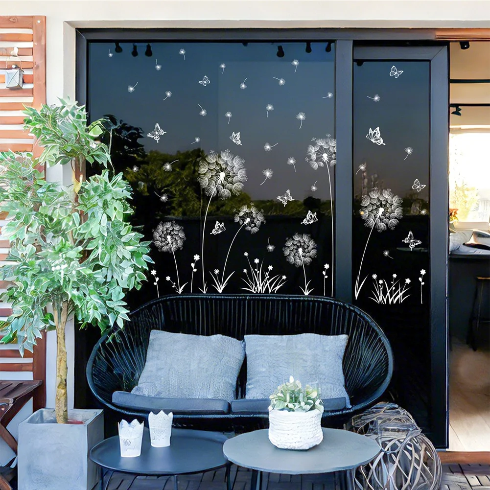 Minimalist White for dandelion Window Sticker PVC Self-Adhesive Wall Decal for Living Room Bedroom Decor 2 pcs 11.81x23.62