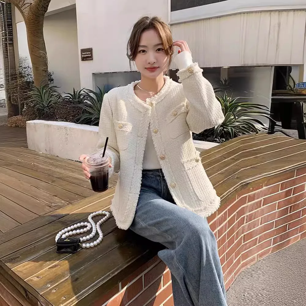 

Жакет из твида с воротником, короткий рукав, женский, на подкладке, вязаный, с внешней стеганой отделкой, с меховой подкладкой, теплый, в стиле флис, стильный