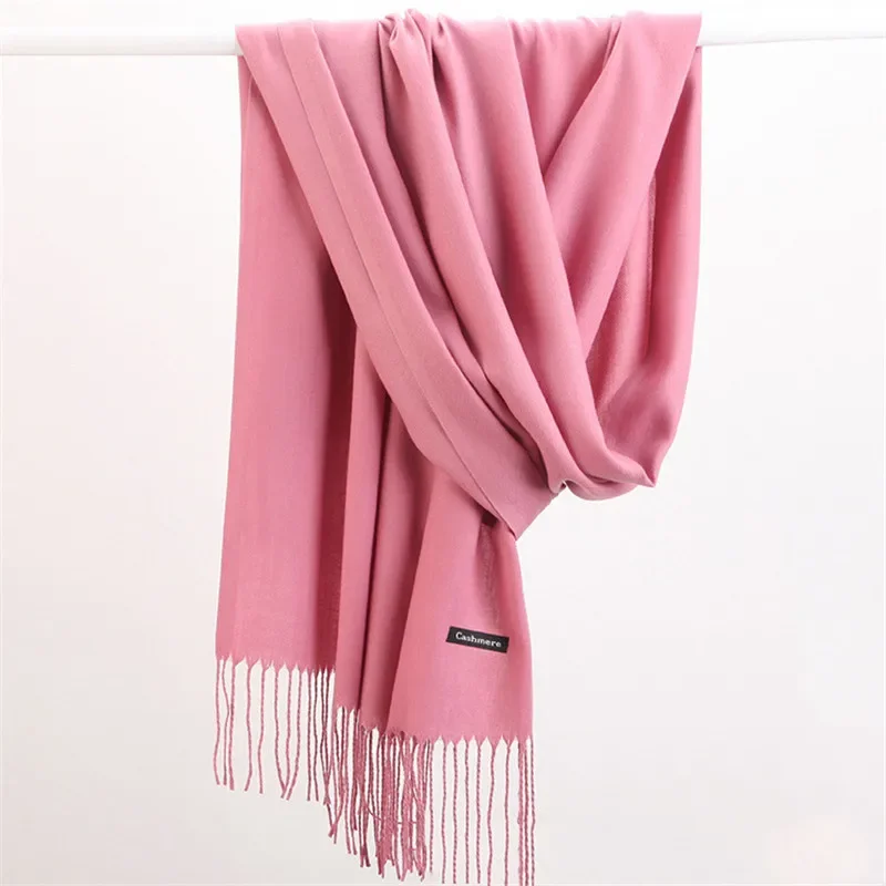 

Fashion Solid Color Women Scarf Winter Hijabs Tessale Tassels Long Lady Shawls Cashmere Like Pashmina Hijabs Scarves Wraps