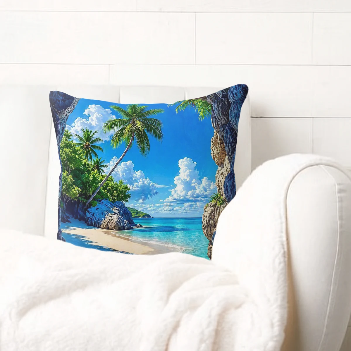 Sea Turtle & Coral Pattern Polyester Pillow Cover - Nautical Style Cushion Case for Home Sofa Bedroom Decor, No Insert Included