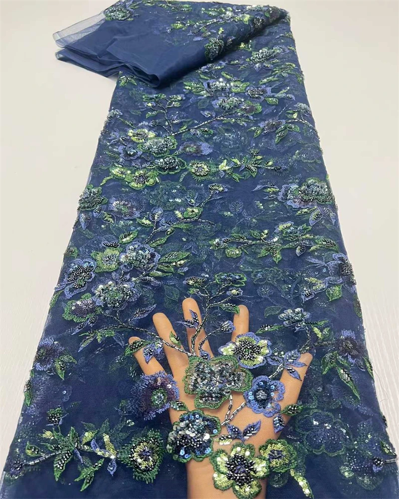 Luxurious African Groom Sequins Lace Fabric High Quality 2025 French Embroidery Beaded For Nigerian Wedding Party Dress