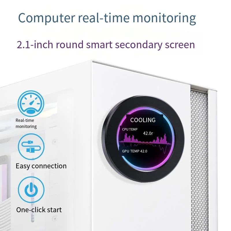 Schermo secondario raffreddato ad acqua da 2.1 pollici schermo circolare IPS telaio raffreddato ad acqua monitoraggio dello schermo integrato rotazione di 360 gradi