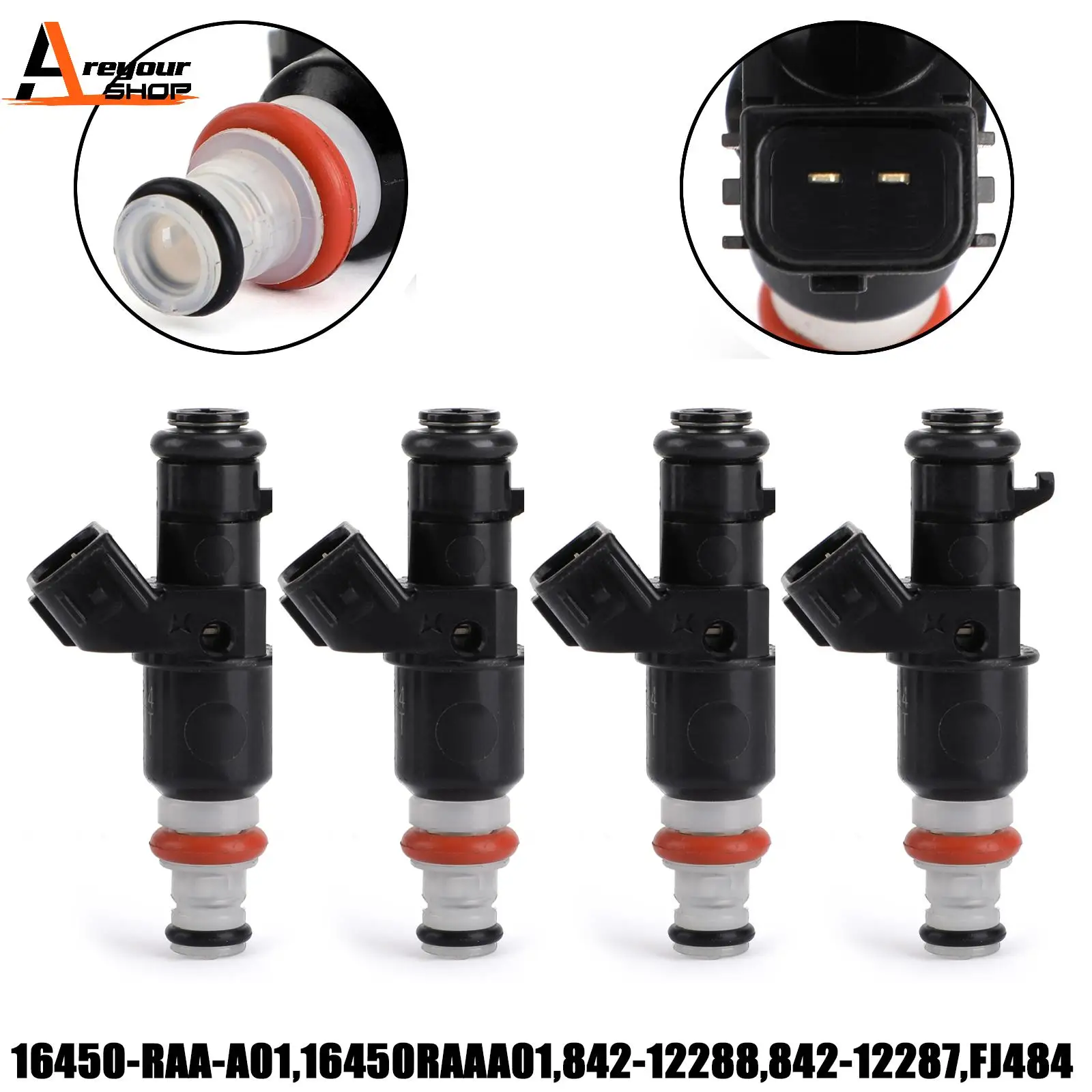 Areyourshop 4 PCS Fuel Injectors For Honda Accord 2.4L 2003-2007 842-12287 842-12288 16450RAAA01 16450-RAA-A01 FJ484 Car Parts