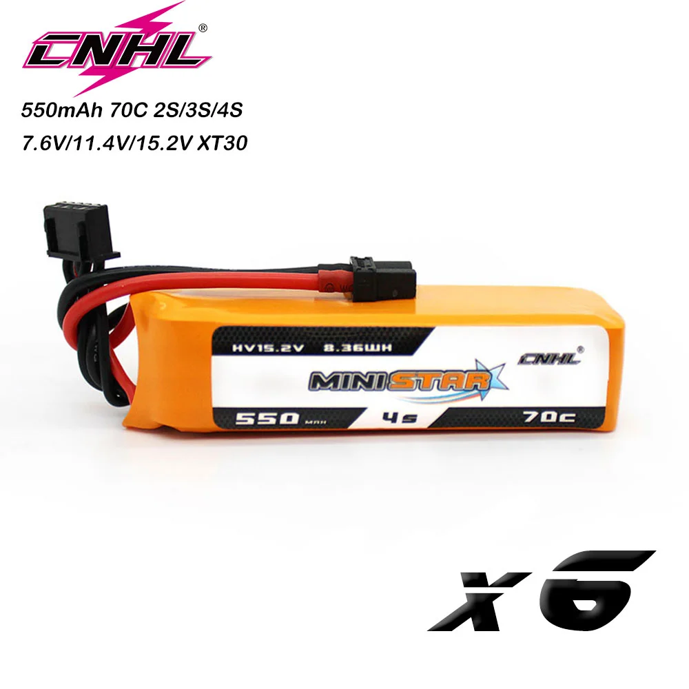 

6PCS CNHL 2S 3S 4S 7.6V 11.4V 15.2V Lipo Battery 550mAh 70C MiniStar HV With XT30 Plug For RC FPV Racing Drone Drone Airplane