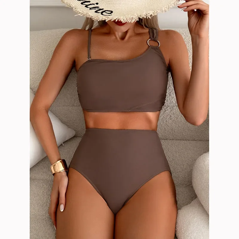 

Women High Waisted Bikini Thin Shoulder Straps Sling Push Up Tank Top Separate Two-Piece Swimsuit Backless Swimwears