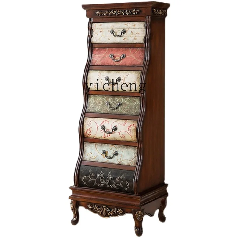 

solid wood storage cabinet TV side cabinet European-style painted locker against the wall foyer entrance cabinet