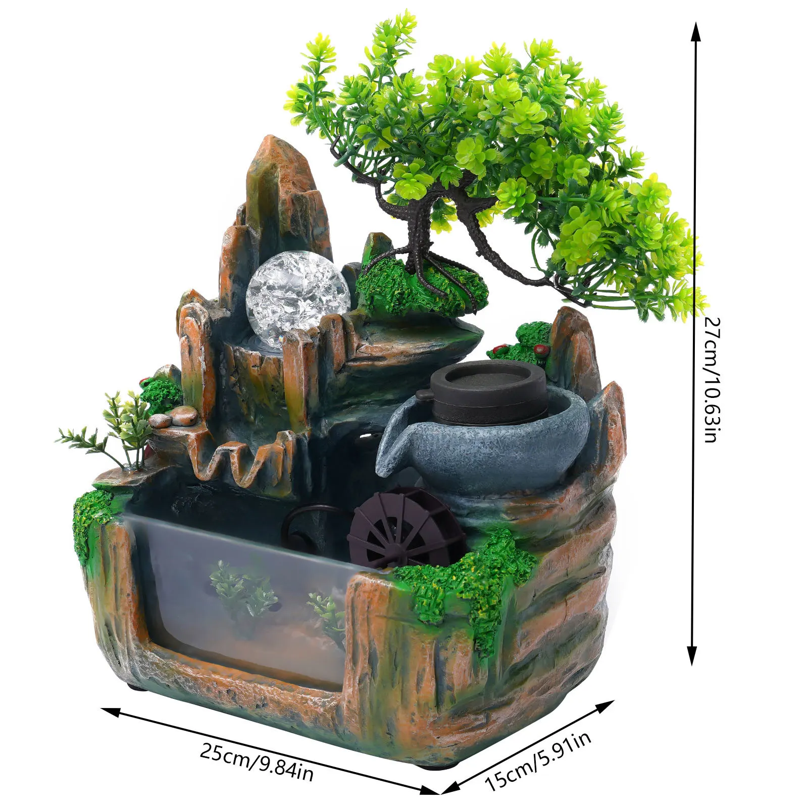 Bonsai Tree Rock ​Water Fountains Indoor Tabletop Waterfall with LED Light Desktop Decoration Home Decor Office Gifts