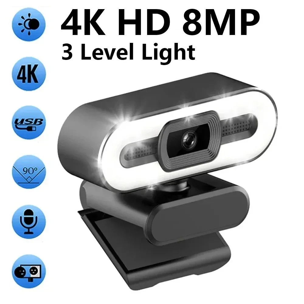 Draagbare Full HD 1080P 2K 4K Webcam PC Laptop Autofocus Webcam Live streaming Flexibel met microfoon Live-uitzending met licht