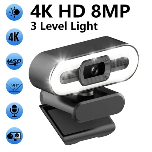 Cámara web portátil Full HD 1080P 2K 4K, PC, portátil, enfoque automático, transmisión en vivo, Flexible con micrófono, transmisión en vivo con luz