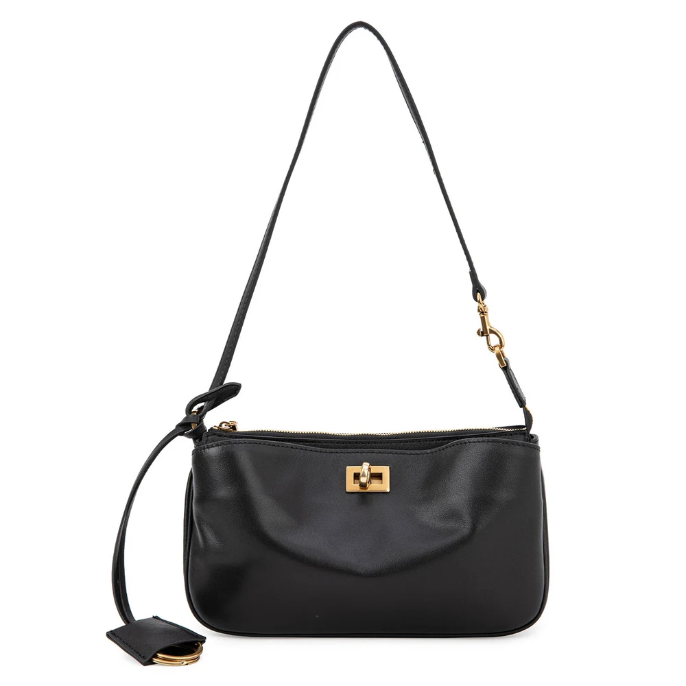 2026 New Spring New Luxury Brand Women Shoulder Bags Split Leather Black Handbags Women Fashion Gold Buckle Underarm Bags