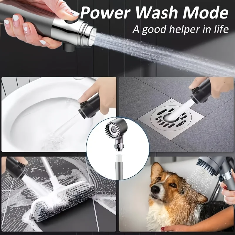 Graue mittelgroße Dusche mit integriertem Filter, 3 Modi, Ein-Tasten-Stopp, 62 Zoll geflochtener Schlauch, bohrfreier Halter, 20/15/10 Filter, nur Dusche – Detail 6