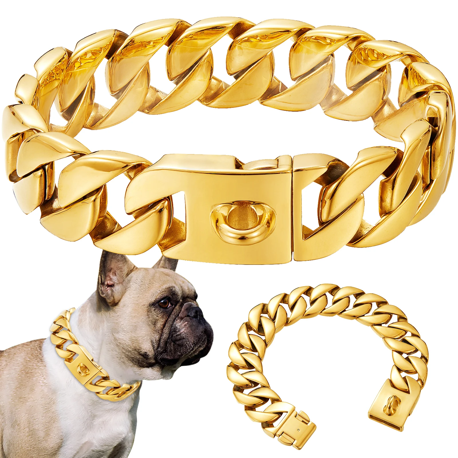 큰 개 체인 목걸이, 32mm 쿠바 링크 워킹 훈련 목걸이, 모든 품종을 위한 스테인레스 스틸 강력한 헤비 듀티 씹는 증거 체인